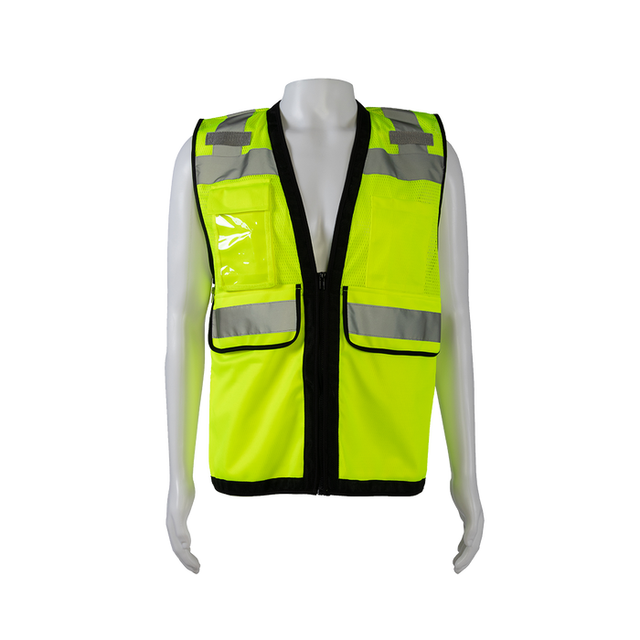 LVM2-HDSUV ANSI Class 2 Deluxe 8-Pocket Heavy Duty Surveyors Safety Vest High-Vis Lime Mesh