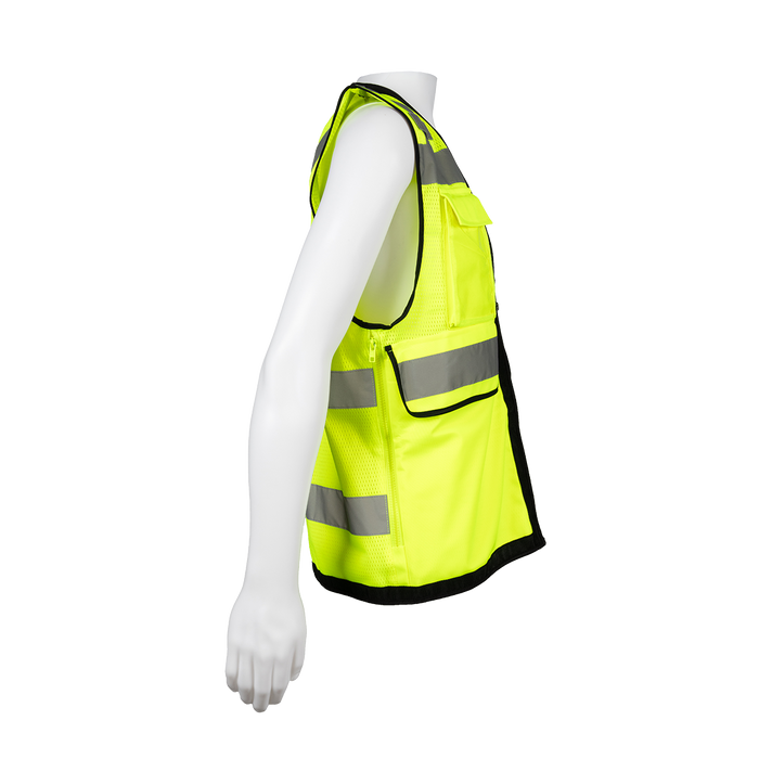 LVM2-HDSUV ANSI Class 2 Deluxe 8-Pocket Heavy Duty Surveyors Safety Vest High-Vis Lime Mesh