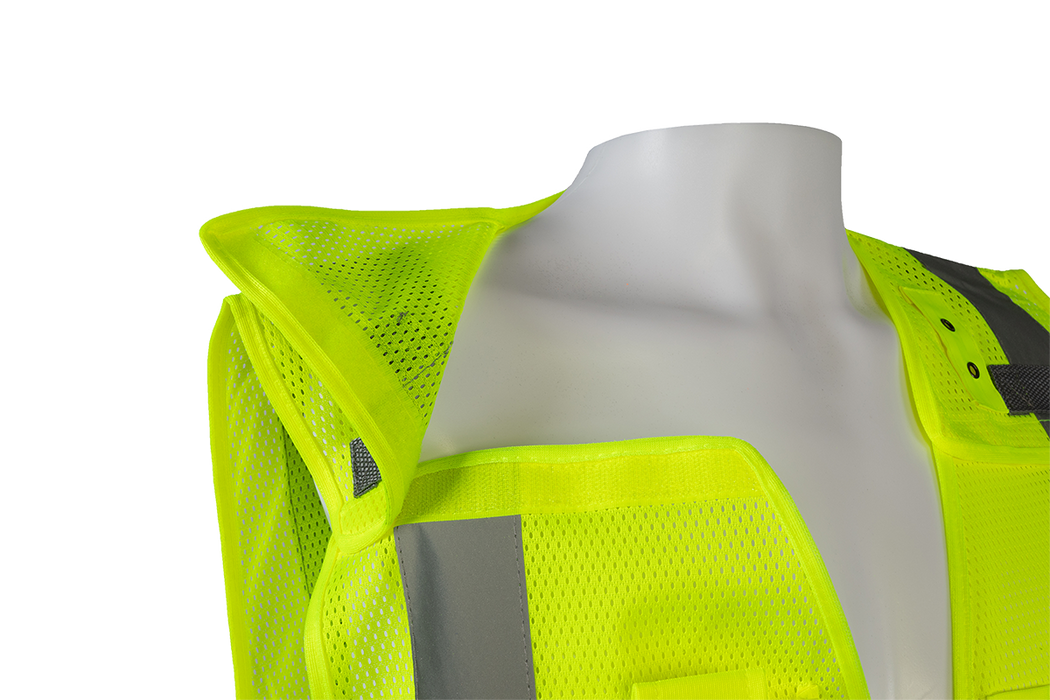 LVM2-LPSV ANSI Class 2 All Lime Mesh Expandable 5-Point Breakaway Public Safety Vest