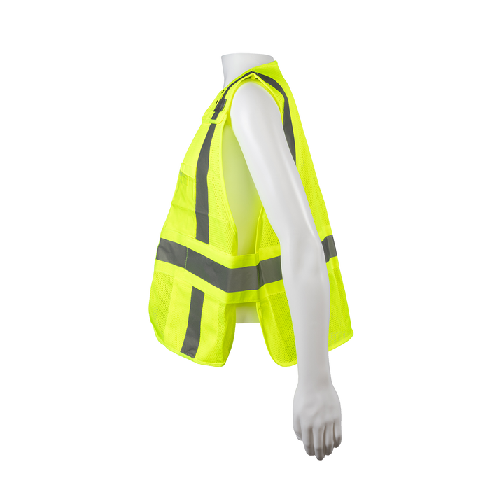 LVM2-LPSV ANSI Class 2 All Lime Mesh Expandable 5-Point Breakaway Public Safety Vest