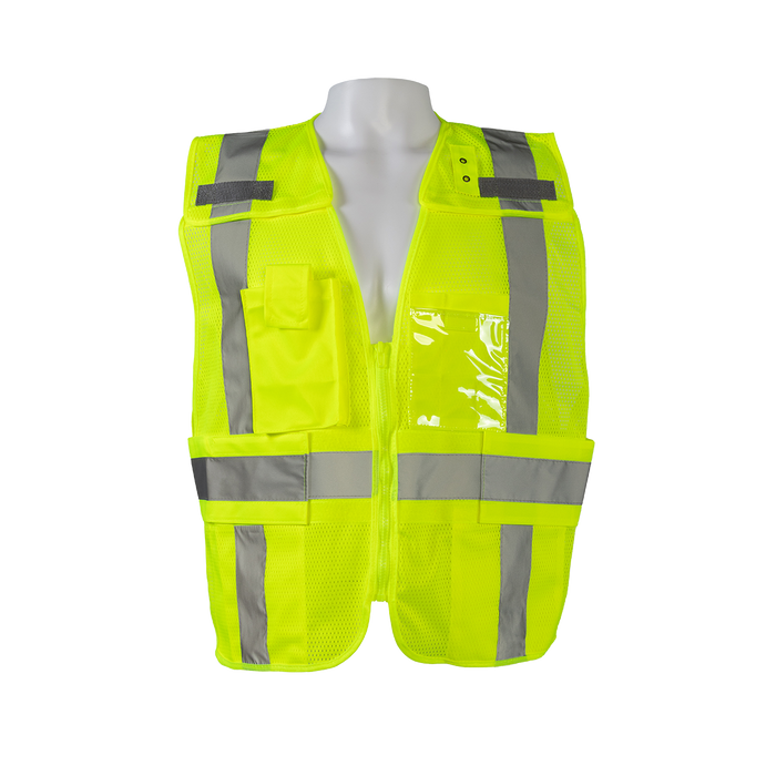 LVM2-LPSV ANSI Class 2 All Lime Mesh Expandable 5-Point Breakaway Public Safety Vest