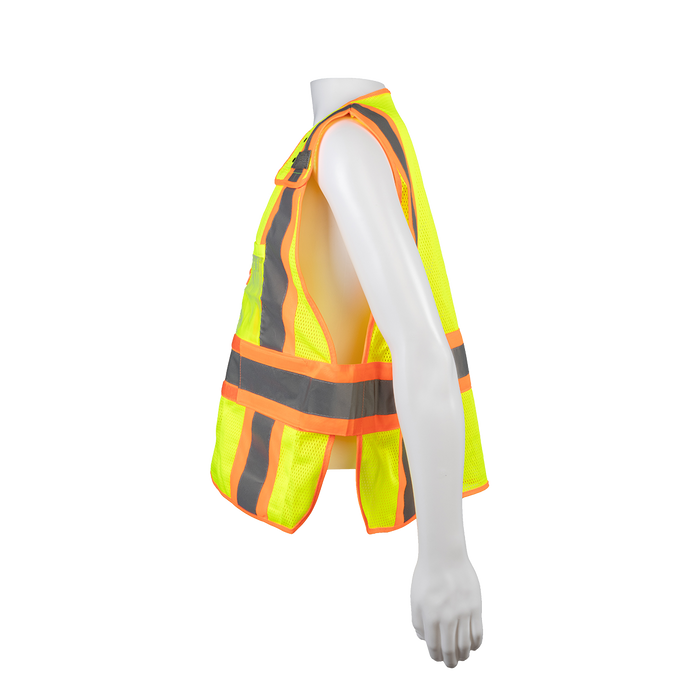 LVM2-PSV ANSI Class 2 Lime Mesh Orange Contrast Two Tone Expandable Breakaway Public Safety Vest