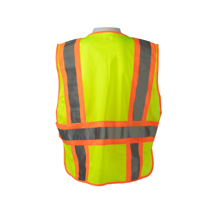 LVM2-PSV ANSI Class 2 Lime Mesh Orange Contrast Two Tone Expandable Breakaway Public Safety Vest