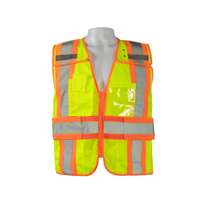 LVM2-PSV ANSI Class 2 Lime Mesh Orange Contrast Two Tone Expandable Breakaway Public Safety Vest