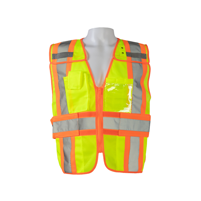 LVM2-PSVP ANSI Class 2 Lime Mesh Orange Contrast Two Tone Incident Command Breakaway Vest