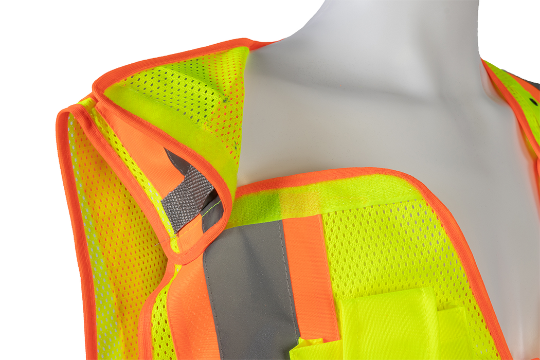 LVM2-PSVP ANSI Class 2 Lime Mesh Orange Contrast Two Tone Incident Command Breakaway Vest