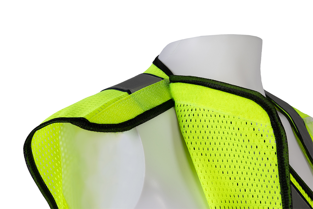 LVM2-VNPSV High-Vis Lime Mesh ANSI Class 2 Pullover V-Neck Breakaway Vest Reflective X on Back