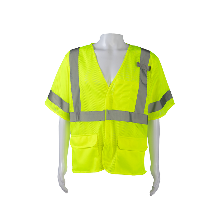 LVM3 ANSI 107-2020 CLASS 3 Vest, Lime Mesh Hook & Loop Closure