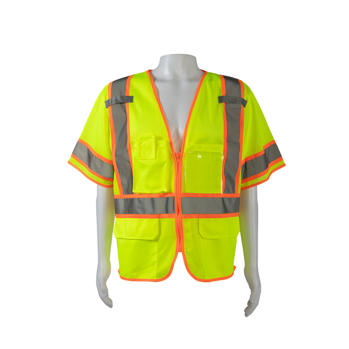 LVM3-CB1 LIME MESH ANSI Class 3 Two Tone DOT Surveyors Safety Vest, Deluxe