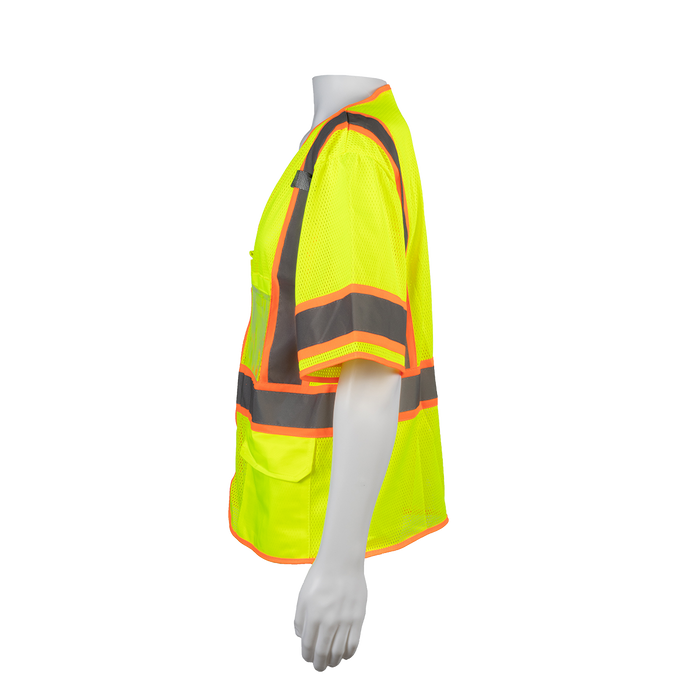 LVM3-CB1 LIME MESH ANSI Class 3 Two Tone DOT Surveyors Safety Vest, Deluxe