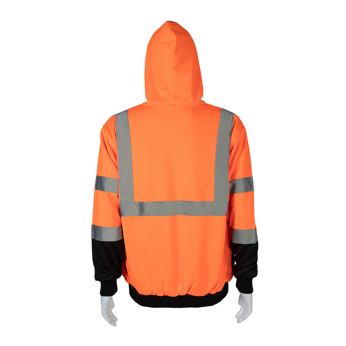 OBHSW-C3 ANSI Class 3 High-Vis Orange/Black Bottom Two Tone 16 OZ. Thermal Lined Zip-Up Hoodie