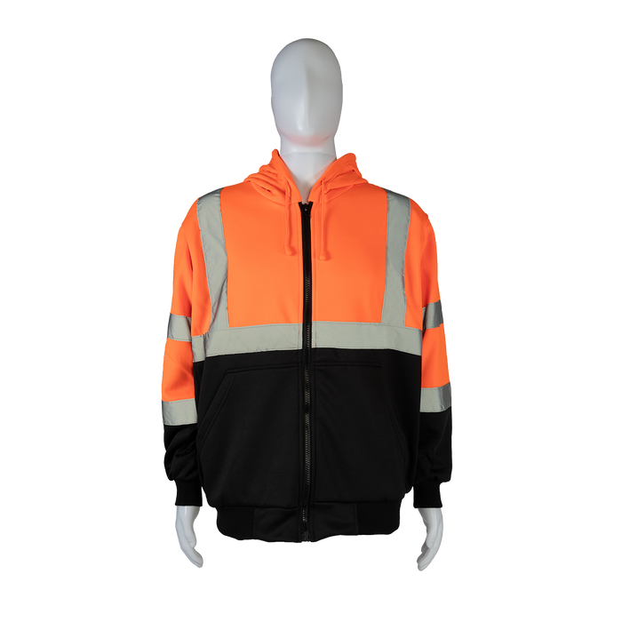 OBHSW-C3 ANSI Class 3 High-Vis Orange/Black Bottom Two Tone 16 OZ. Thermal Lined Zip-Up Hoodie