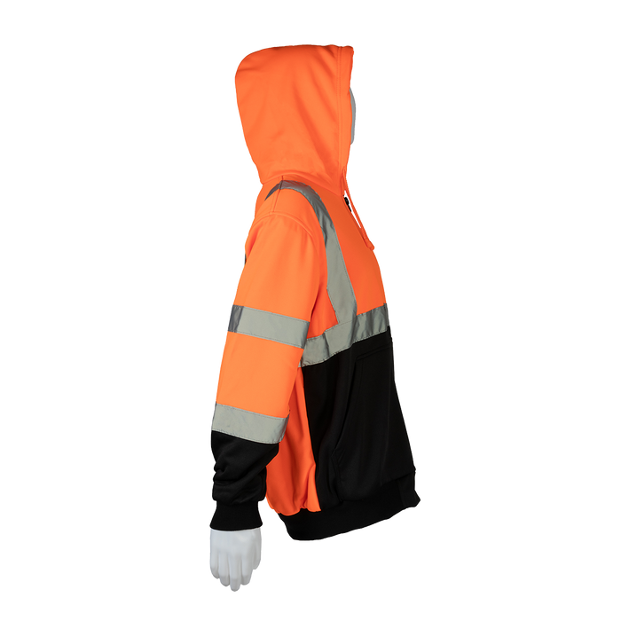 OBHSW-C3 ANSI Class 3 High-Vis Orange/Black Bottom Two Tone 16 OZ. Thermal Lined Zip-Up Hoodie