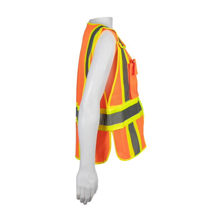 OVM2-PSV Orange Mesh/Lime Contrast Two Tone Expandable Breakaway Public Safety Vest