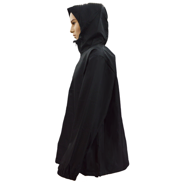 WBJ-BLK Black Water Resistant 150D Oxford Wind Breaker Jacket with Attached Hood, Zipper Closure, 2 Slash Pockets