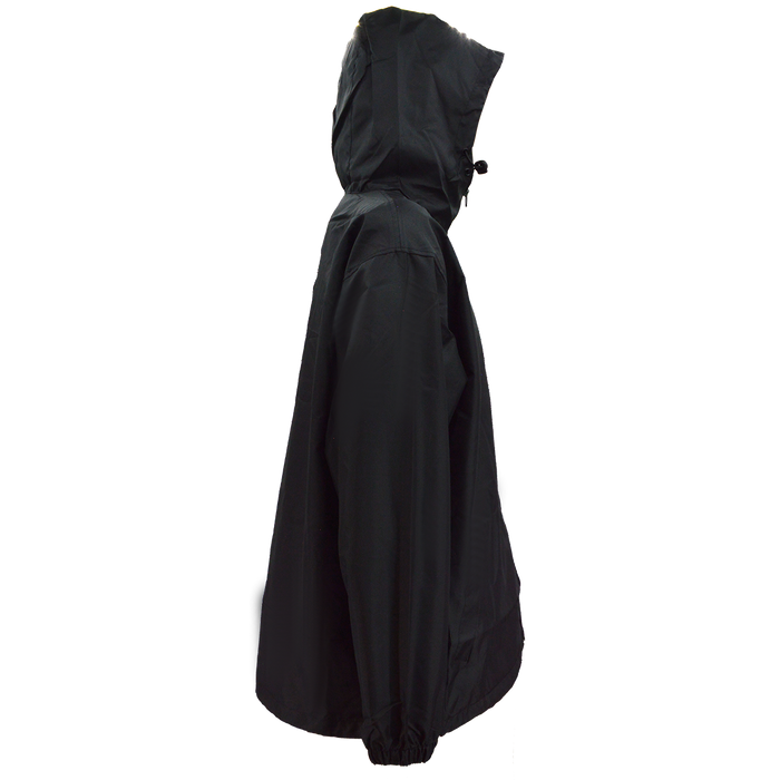 WBJ-BLK Black Water Resistant 150D Oxford Wind Breaker Jacket with Attached Hood, Zipper Closure, 2 Slash Pockets