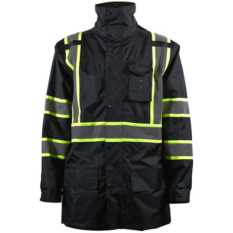 BKPJLW-LG Black/Lime Two Tone Waterproof Light Weight Rain Parka Jacket / Trench Coat