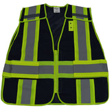 NAVY BLUE MESH / LIME GREEN CONTRAST EXPANDABLE 5 Point BREAKAWAY VEST With NON-VELCRO BREAKAWAY ZIPPER, 2" SILVER REFLECTIVE TAPES, , 2 POCKETS, MIC-TABS