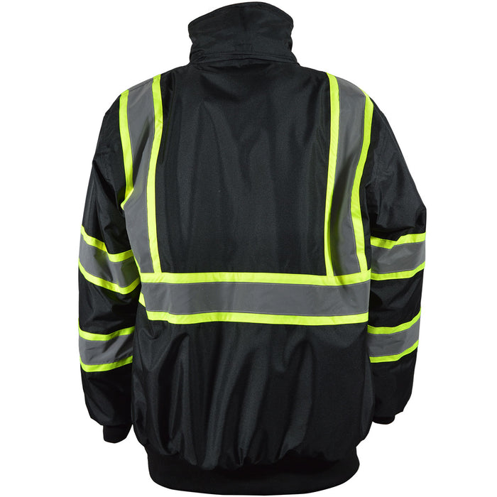 BQBJ-LG Two Tone Enhanced Visibility Black Quilted Bomber Jacket with Lime Constrast Binding