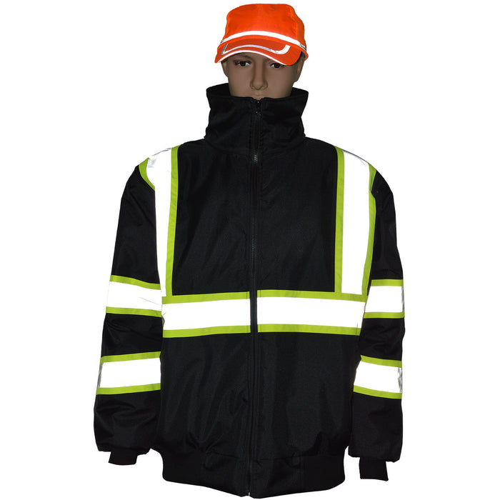 BQBJ-LG Two Tone Enhanced Visibility Black Quilted Bomber Jacket with Lime Constrast Binding