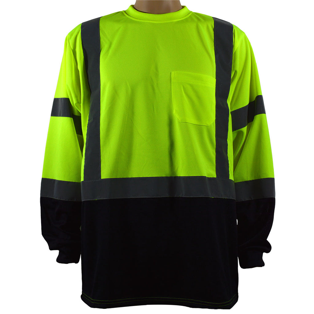 LBTSL3 ANSI Class 3 Lime High Vis Long Sleeve T-shirt with Black Bottom Design