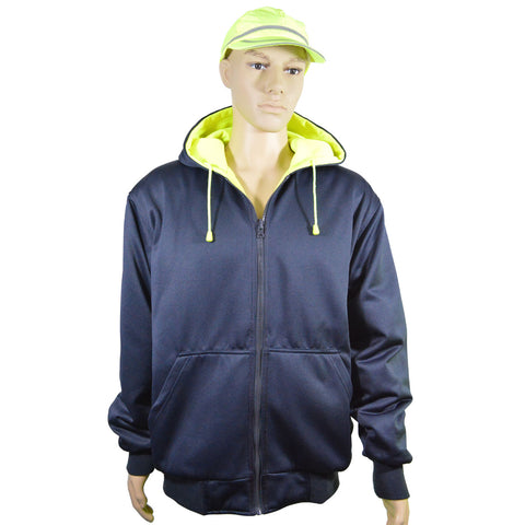 Lime/Navy Reversible 20 Oz. Double Weight Zip-Up Hooded Sweatshirt ANSI  Class 3