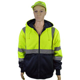 Lime/Navy Reversible 20 Oz. Double Weight Zip-Up Hooded Sweatshirt ANSI Class 3