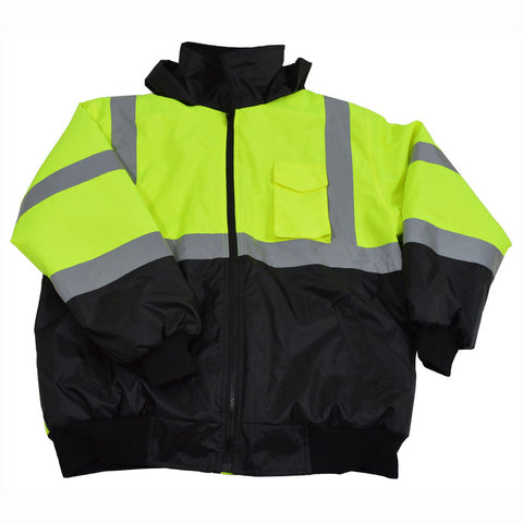LQBBJ-C3 ANSI/ISEA LIME/BLACK Class 3 Waterproof Bomber Jacket with Sewn In Quilted Liner