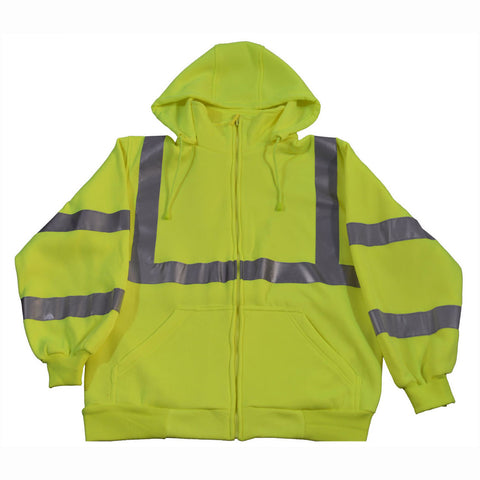 LSWS-C3 ANSI Class 3 Lime Green Zip-Up Sweat Shirt With Detachable Hood