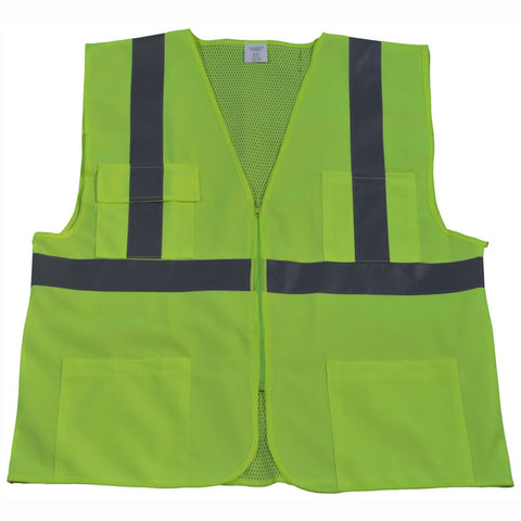 LV2/OV2-FSMB ANSI/ISEA 107-2015 CLASS II Front Solid Mesh Back 4-Pocket Safety Vests