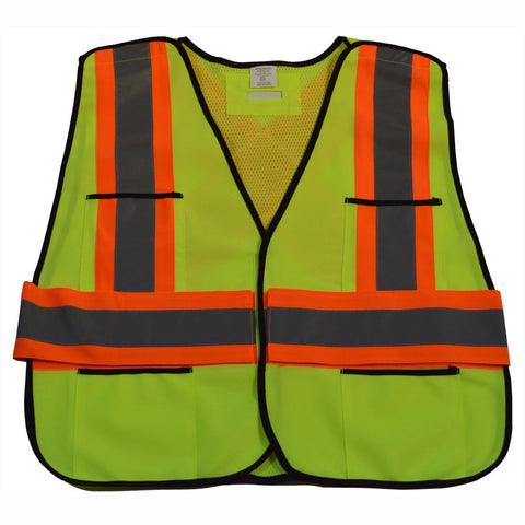 LV2/OV2-PSVCSA ANSI & CSA Public Safety Vest, Solid Front Mesh Back, “X” On Back