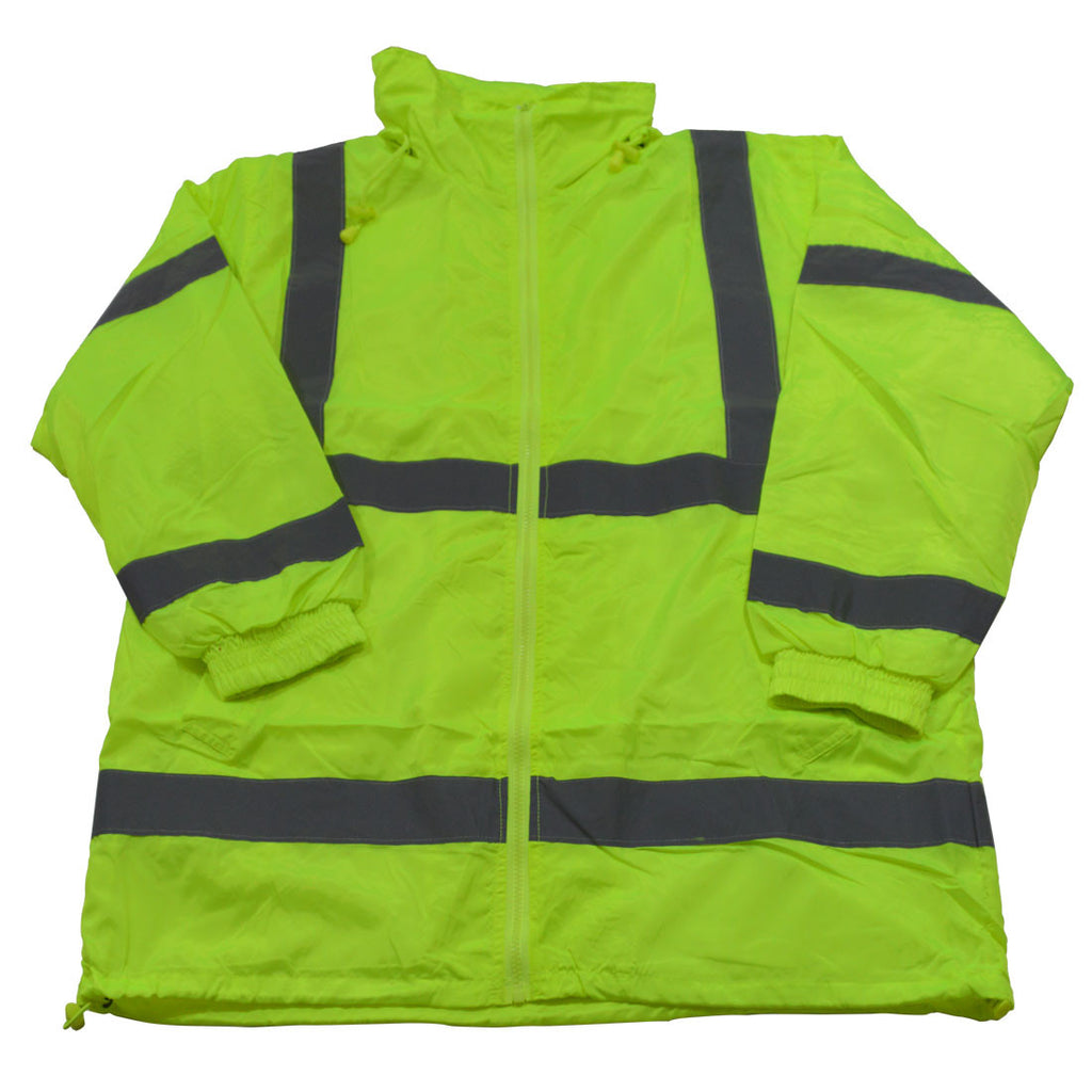 LWB-C3 ANSI Class 3 Lime Green Wind Breaker Jacket With Detachable Hood