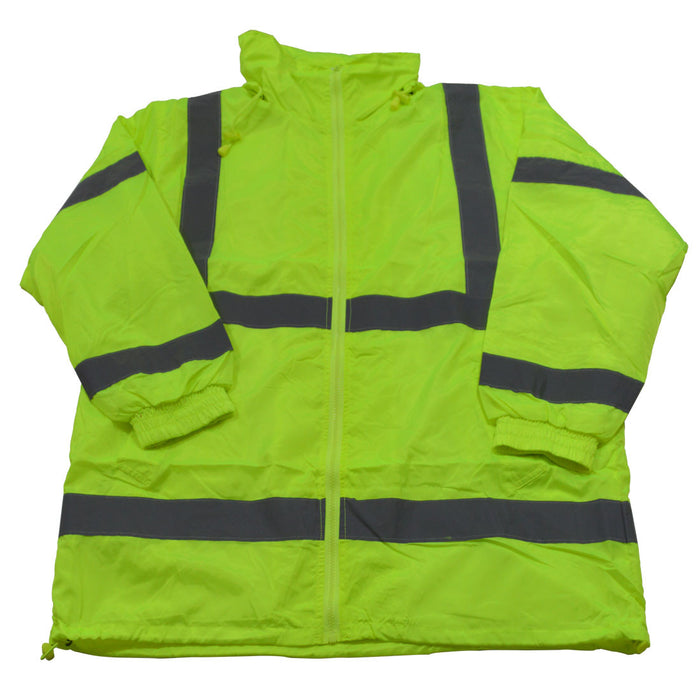 LWB-C3 ANSI Class 3 Lime Green Wind Breaker Jacket With Detachable Hood