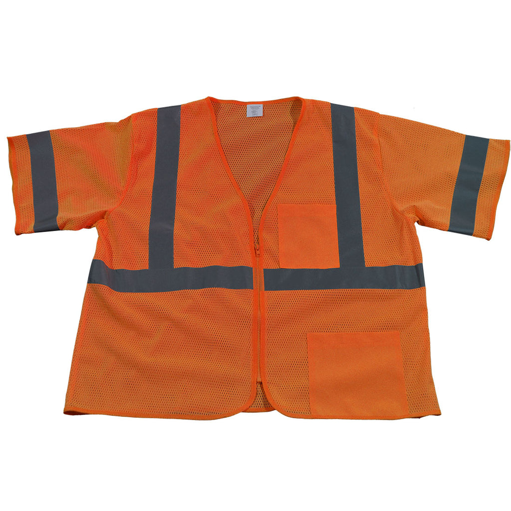OVM3-Z ANSI/ISEA 107-2015 CLASS 3 Vest, Orange Mesh Zipper Closure