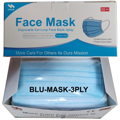BLU-MASK-3PLY Non-Medical Use Disposable Ear-Loop 3 Ply Face Mask